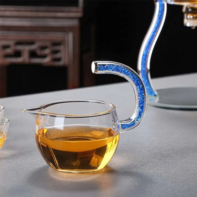 Crystal Glass Teapot Set Glass Automatic Lazy Tea Set Heater Magnetic Rotating Cover Kung Fu Heat-Resistant Teapot 6 Cups