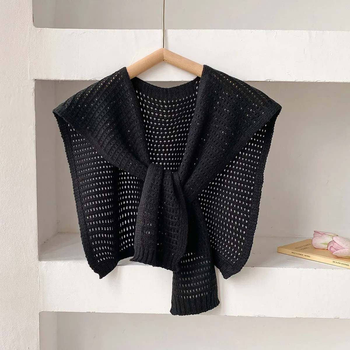 Korean Leisure Versatile Knitted Shawl Summer Air Conditioning Fake Collar Neck Cape Shoulder Solid color Scarf For Women