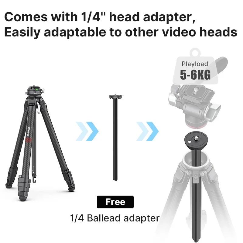 COMAN Zero F38 Carbon Fiber Lightweight Travel Tripod Professional Dslr Camera Tripod For Film making Smartphone Maxload 39.6lbs 2