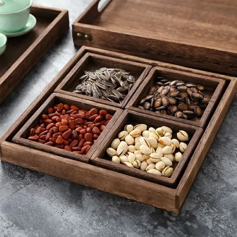 Tea Tray Tea Set Wooden Serving Tray For Brewing Tea Seven Piece Set Of Burnt Tung Wood