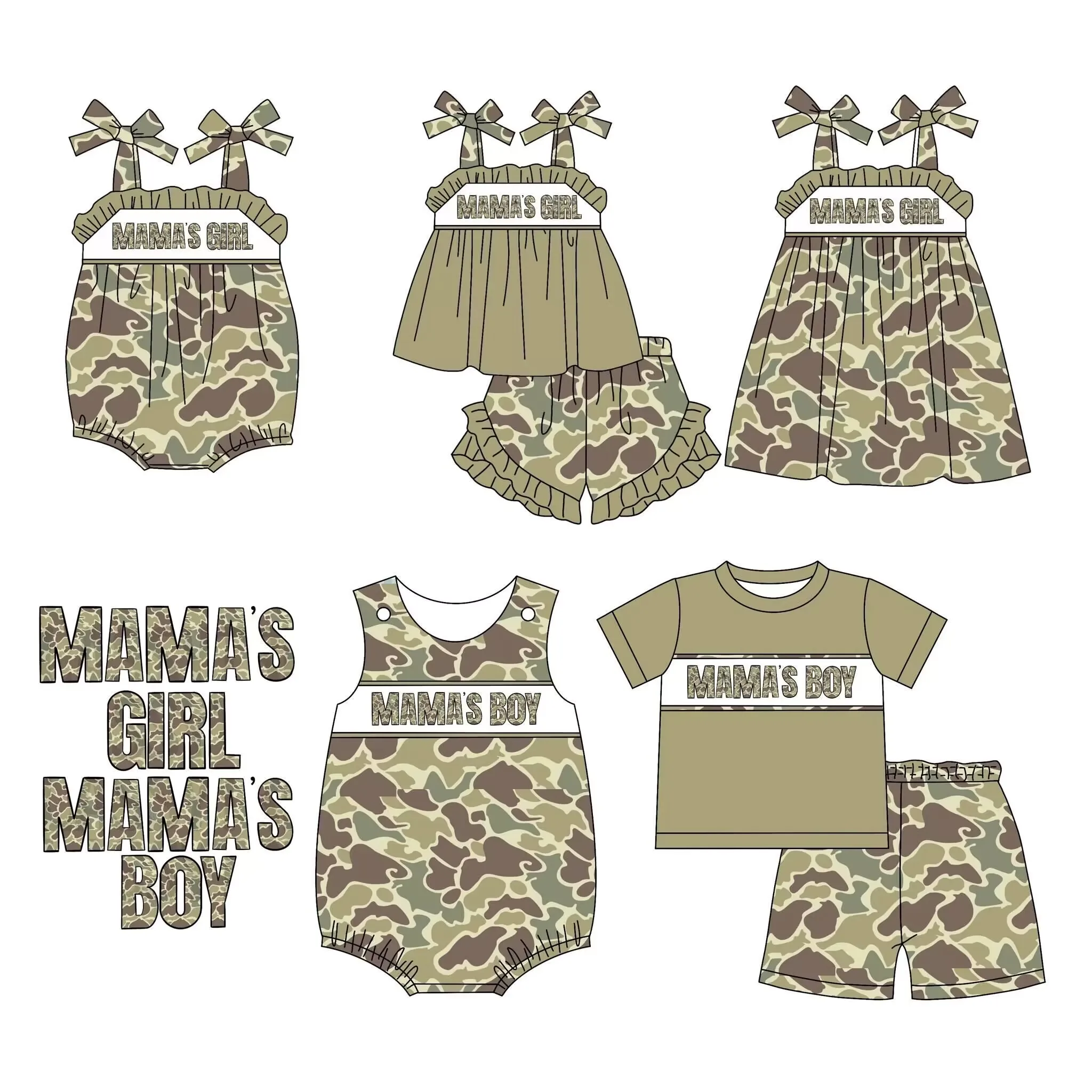 

Wholesale Summer Kids Family Clothing New Girl And Boys Set Mama's Girl Camouflage Print Baby Onesie Children clothing