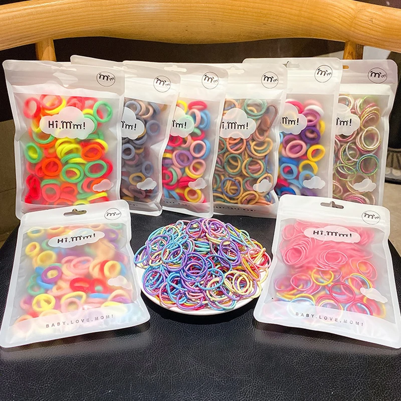 100/200Pcs/Set Colorful Nylon Hair Bands Girls Small Elastic Rubber Band Hair Ties Hair