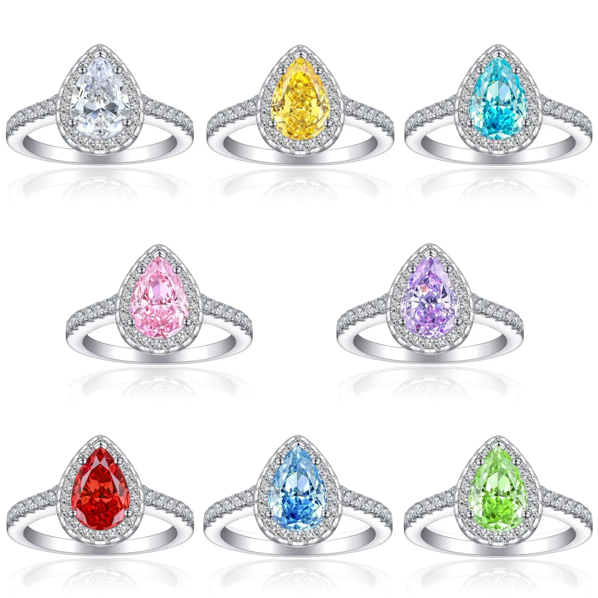 

100% S925 Sterling Silver High Quality Drop Shaped Gemstone Ring Premium Sense Luxury Zircon ring Party jewelry gift