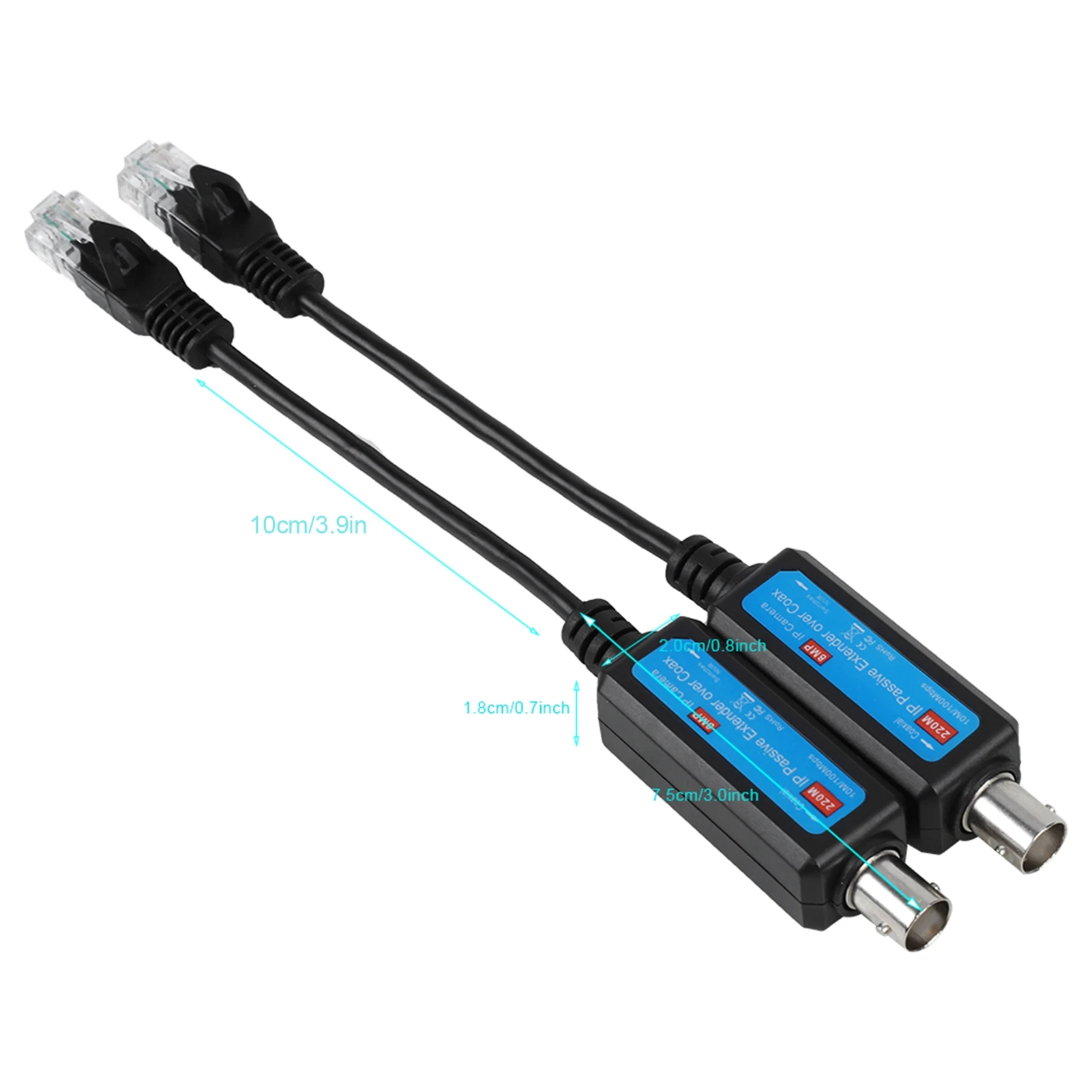1Pair 10/100Mbps 1CH Ricevitore trasmettitore coassiale di rete IP passivo Extender per telecamera IP NVR Extender su coassiale per NVR - immagine 3