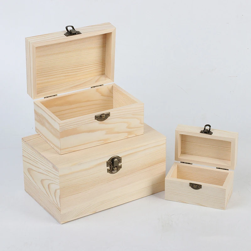 Plain Wooden Box With Tray 2 Compartments Treasure Chest Storage Jewellery PD6 