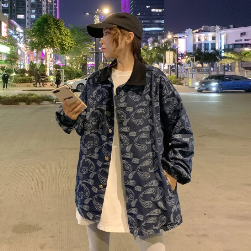 ZOUXO Jackets for Women 2022 Spring Autumn Denim Jacket Kpop Loose Paisley Embroidery Versatile Coat Clothes