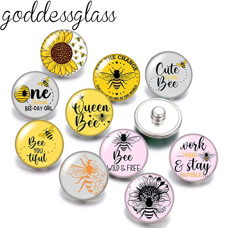 

New Sunflowers and Bee Quotes 10pcs Round photo 12mm/18mm snap buttons for 12mm/18mm snap necklace DIY findings jewelry