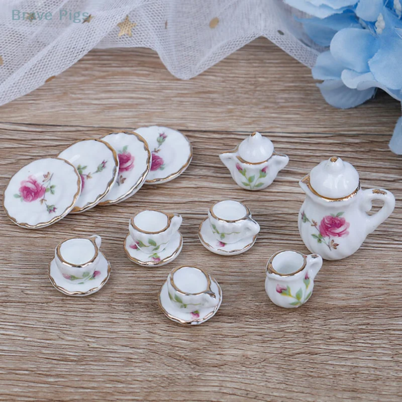 Set Stoviglie In Miniatura Watris Veiyi Scala 1:12: 15 Pezzi In Porcellana Per Casa Delle Bambole