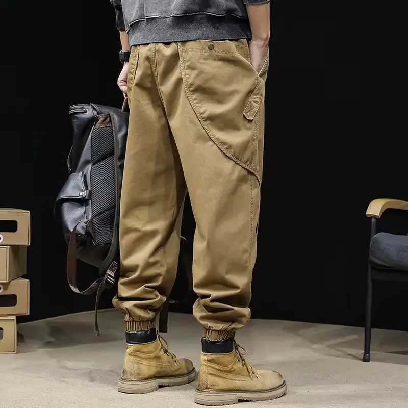 Spring Trend Handsome Men Gothic Clothes Workwear Cowboy Loose Nine Points Bound Feet Harun Korean Solid Color Casual Trousers