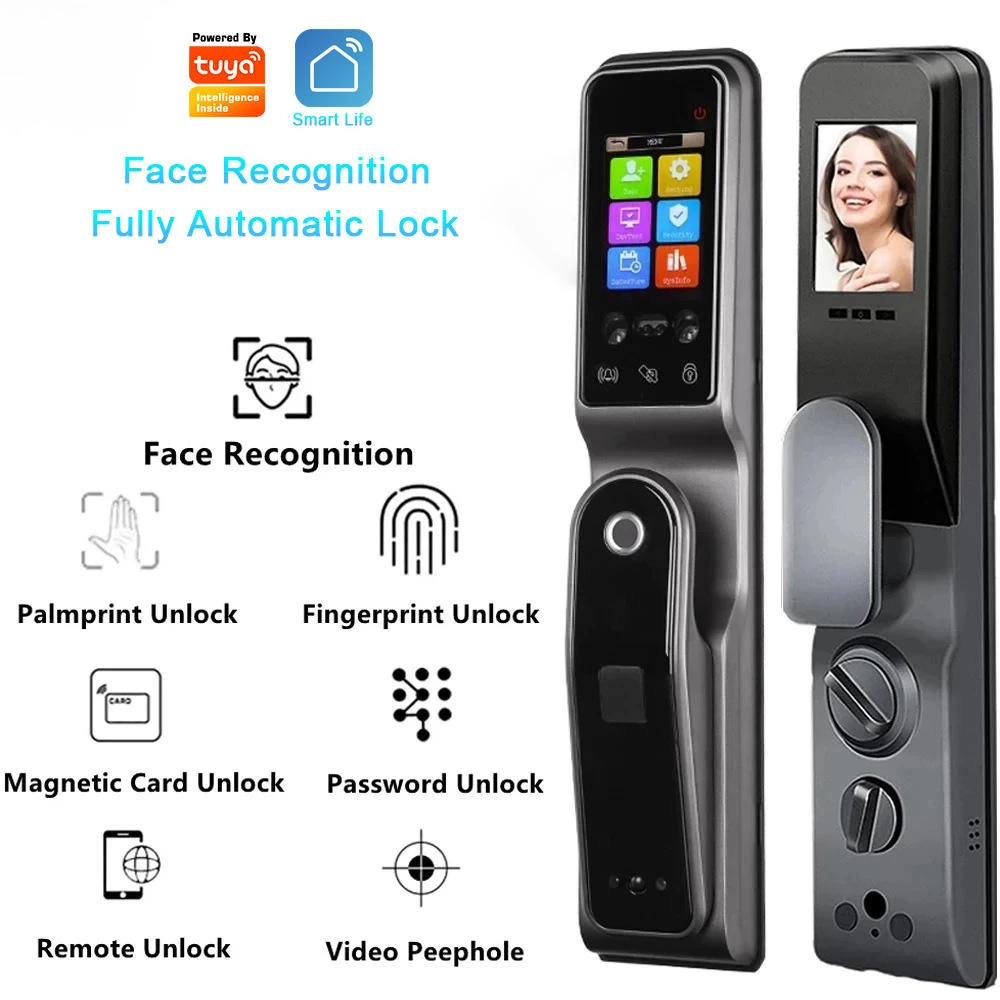 

Security Biometric Palmprint Unlock Face Recognition Video Smart Door Lock with Camera Tuya Wifi Card Rfid Fingerprint Handle