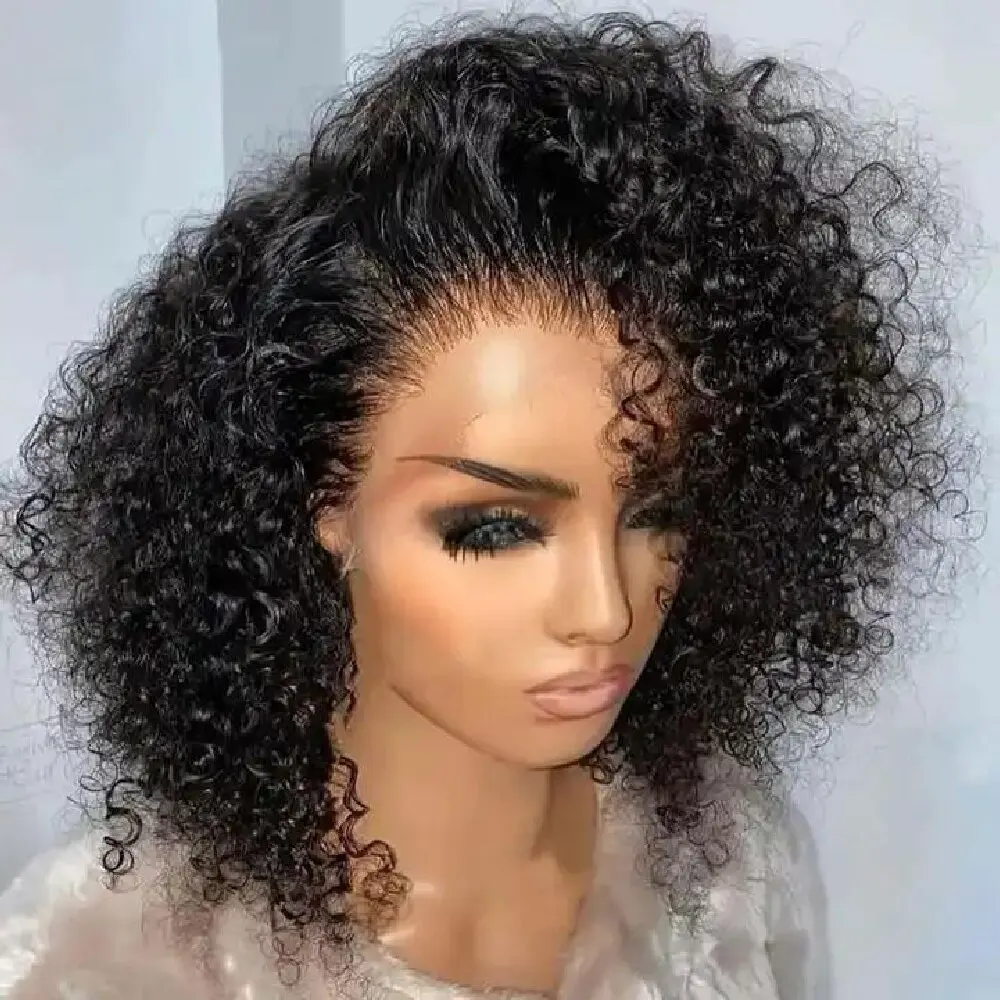 

Cheap Price Afro Kinky Curly Bob Wigs 13*4 Lace Frontal Curly Bob Wigs For Black Women Brazilian Curly Free Part Human Hair Wigs