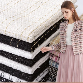 1/2/3M Woolen Tweed Fabric Lady Style Fiber Plaid Woven Tweed Fabric DIY Coat Clothing Dress Handmade Sewing Autumn Winter 1