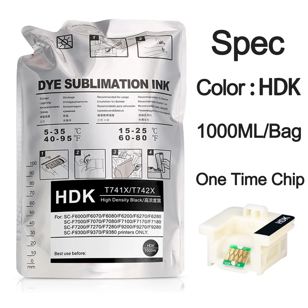 Bolsa de Tinta com Chip para Epson Dye Sublimation Ink Bolsa T741x T7411 T7412 T7413 T7414 F6000 F7000 F6070 F7070 F6200 F7200 F6270 - Imagem 5