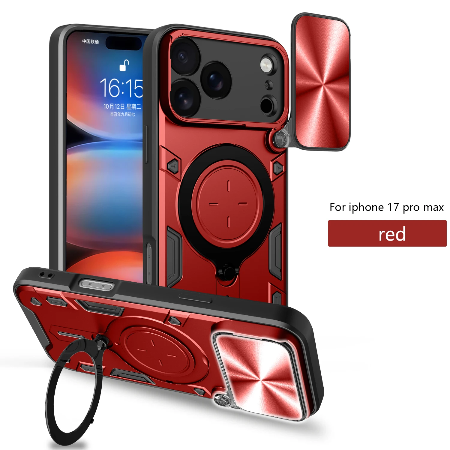Heavy Duty Rugged Armor Phone Case with Magnetic Bracket and Slide Camera Protection Cover
