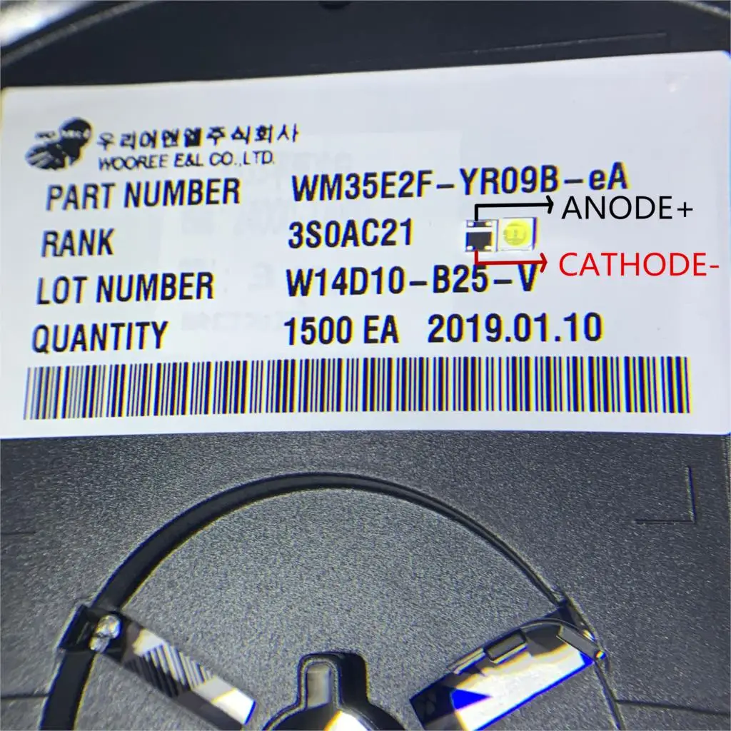 WOOREE LED 백라이트, 쿨 화이트 WM35E2F-YR09B-eA LCD 백라이트, TV TV 응용, 2W, 6V, 3535, 150LM, 1600 개