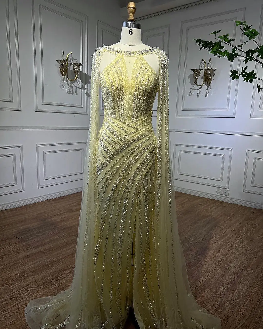 S6a381aff0d8e42d5a3b08a49e6cc5ad5p Lilac Cape Sleeves Mermaid Luxury Beaded Evening Dresses Open Split Wedding Party Gowns For Women Mallzona