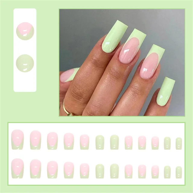 Square Head Nails Set Press On Nails Fashion Simple Middle Long Style Nail Tips With Designs Wearable French Tips - Nails AliExpress