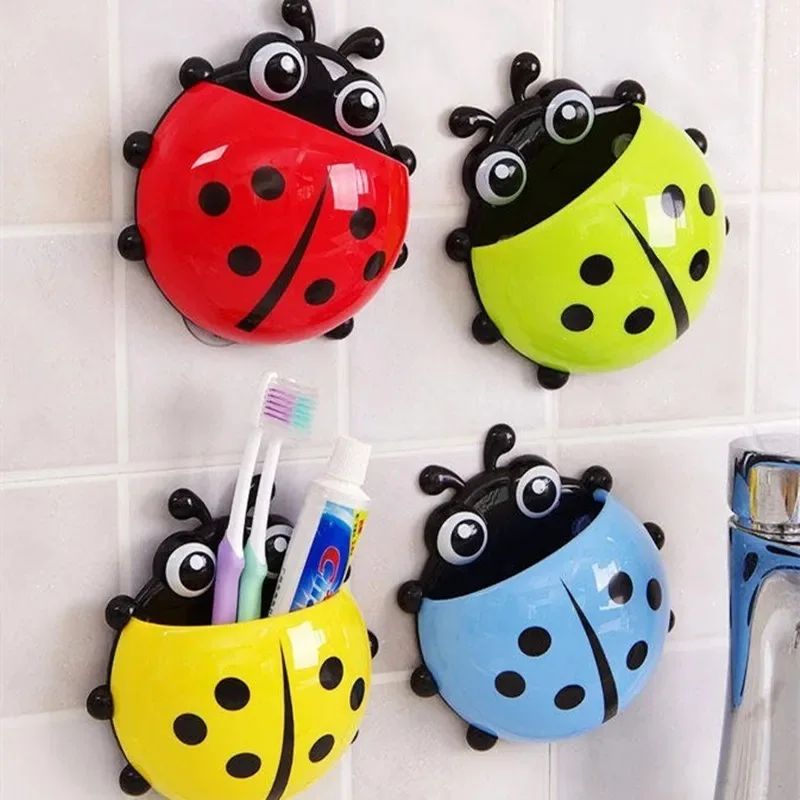 1pc Ladybug Animal Insect Toothbrush Holder Bathroom Cartoon Toothbrush Toothpaste Wall Suction Holder Rack Container Organizer