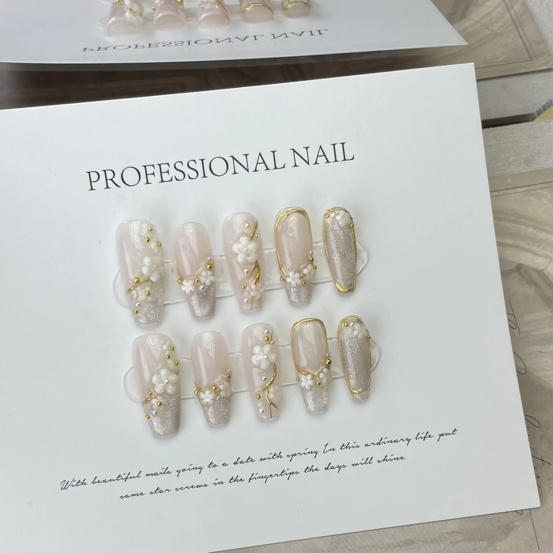

10Pcs Blue Handmade Press On Nails Set Ballet Wearable Artificial False Nails Decoration Nail Art Manicure Fake Nails Tips Art