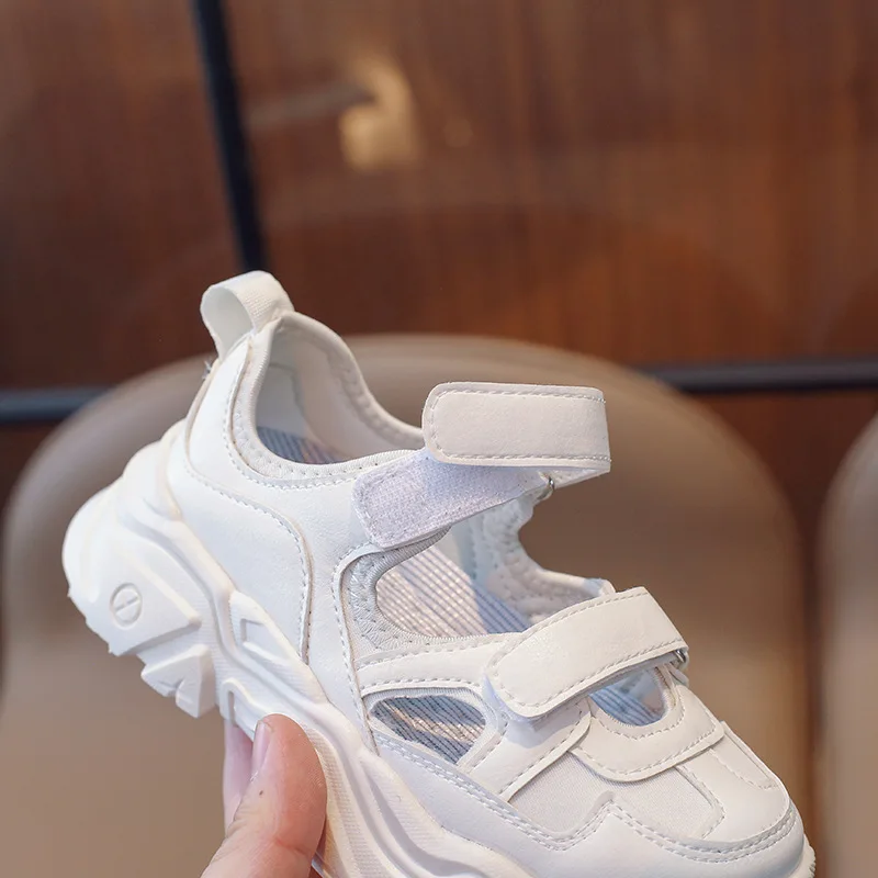 Girls Sport Shoes PU Hook & Loop Fashion Cute Round-toe Shallow Summer Breatheable Boys Casual Sneakers 4