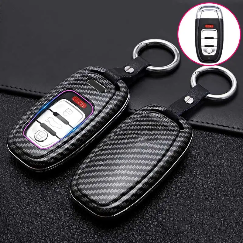 Carbon Fiber Car Key Case Shell Keychain For Audi A6 C7 A7 Avant