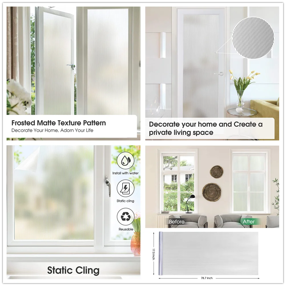 Privacy Window Film Static Clings Decorative Sun Blocking Non-Adhesive Anti-UV Protection Heat Control Glass Stickers for Home