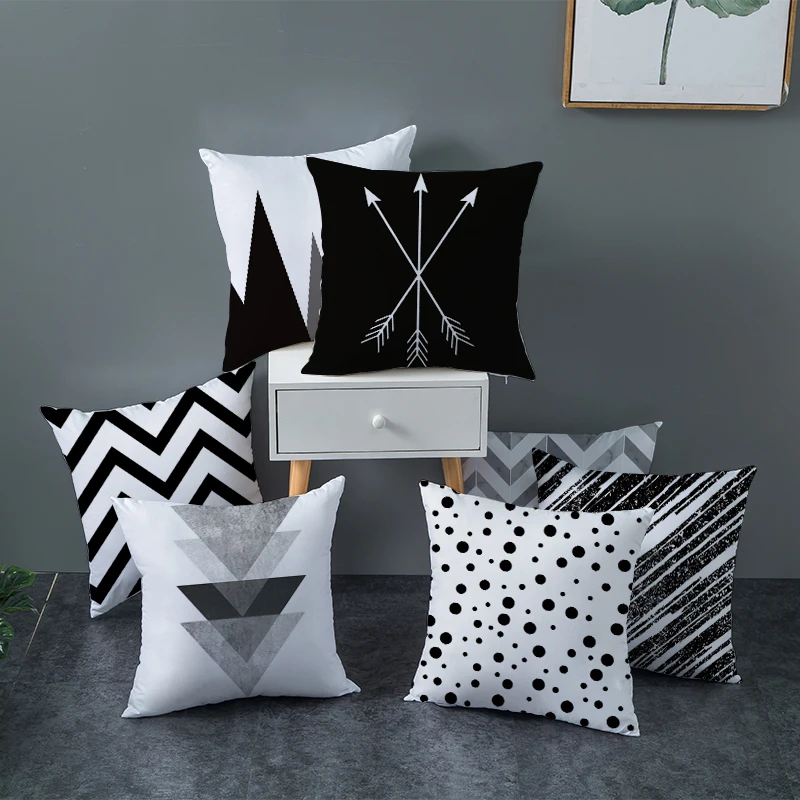 45x45cm Ins Black and White Geometric Decorative Pillowcase Polyester Throw Pillow Case Striped Geometric Pillowcase kussensloop 3
