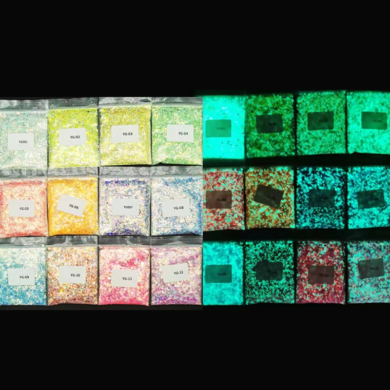 50g/bag Glowing Green Blue Light Luminous Nail Art Glitter Powder Phosphor Pigment Noctilucent Long-Lasting Glow in Dark nail powder nail glitter nail pigment nail decoration nail decorations nail powder set luminous pigment