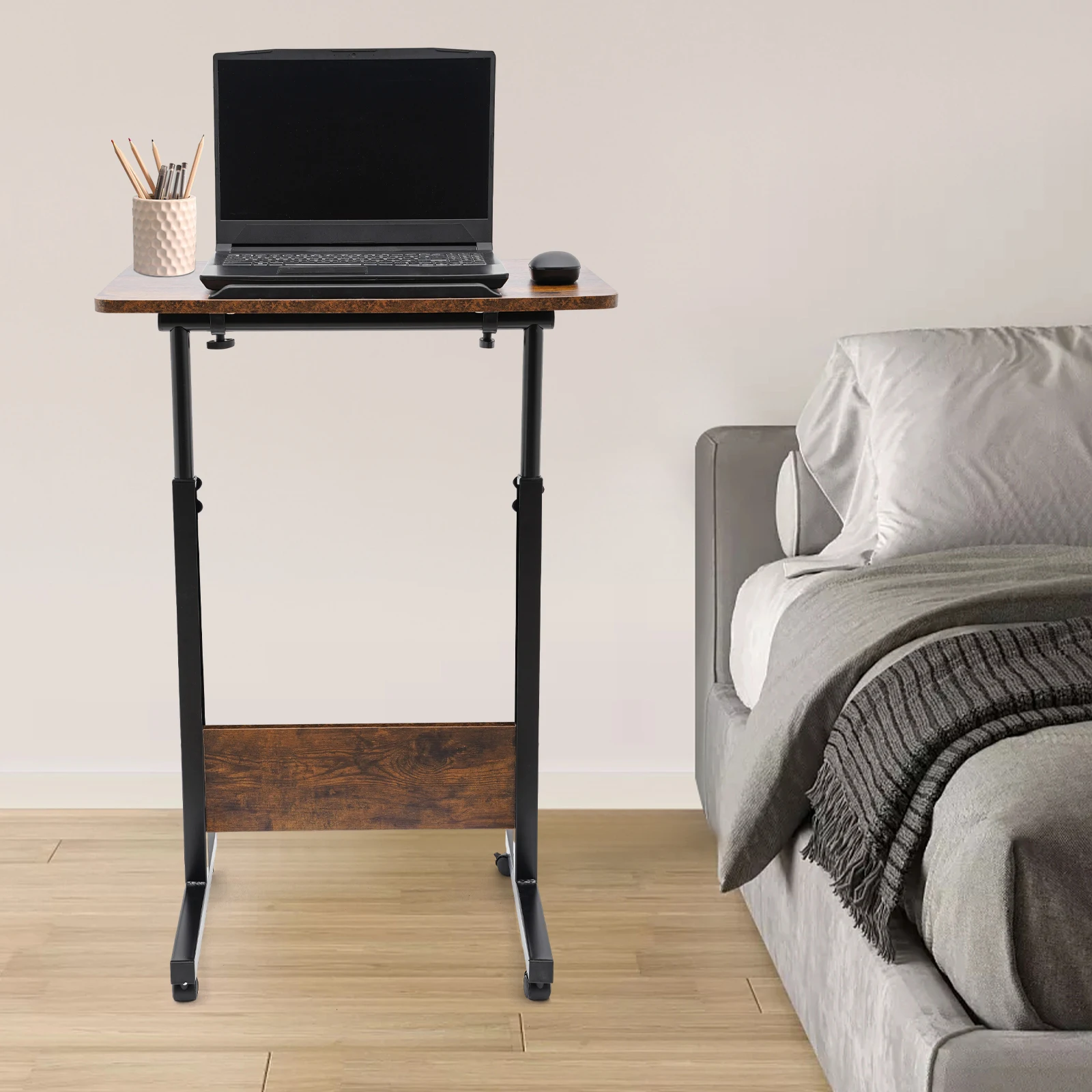 Bedside Desk with Universal Wheel Oversized Table 32-47in Adjustable Height Laptop Portable Study Standing for Dormitory Student 6