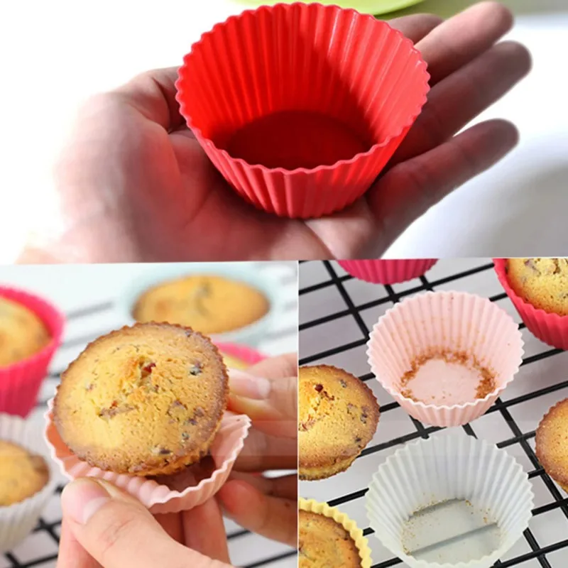 9Pcs Silicone Baking Cups Reusable Waffle Liners Non-Stick Cups Round High Temperature Resistant Silicone Small Cake Cup 2025