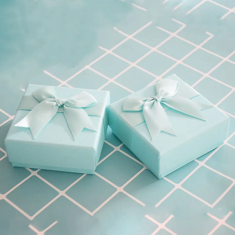 

10 PCS Fashion Sky Blue Bow Jewelry Storage Box Cardboard Advanced Gift Box Organizer Ring Earring Pendant Display Packaging Box
