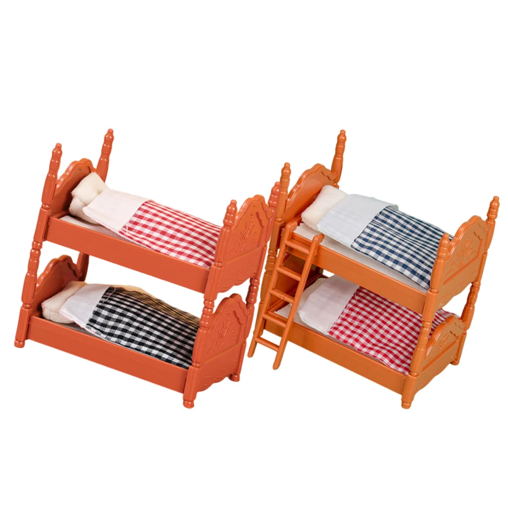 2 Sets Simulation Small Bunk Bed Model House Bunk Bed Miniature Plastic House Furniture