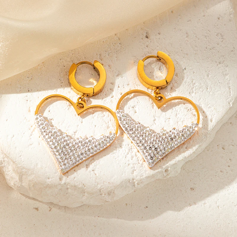 ANENJERY 316L Stainless Steel Hollow Black White Zircon Necklace Earrings For Women Fashion Design Jewelry Gifts Wholesale