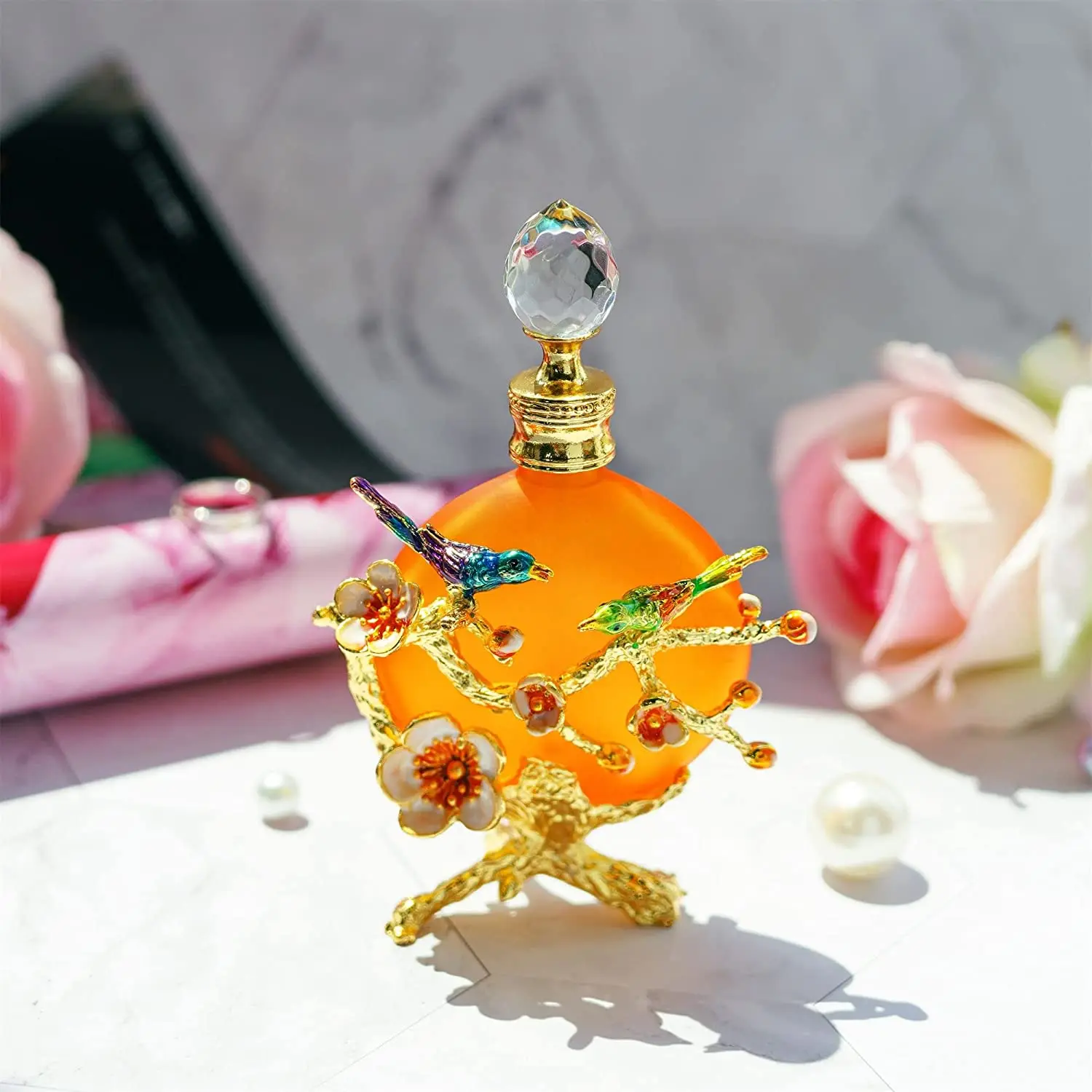 H&D Fancy Glass Perfume Bottles Empty Vintage Bird Flower Decorative Refillable Crystal Perfume Bottle(Yellow,40ML) тетрадь а5 flower bird