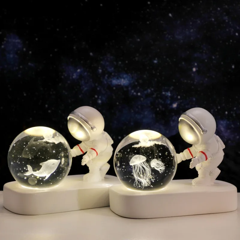 Creative 3D Astronaut Crystal Ball Led Night Light for Children Bedroom Planet Space Solar System Lamp USB Christmas Kid Gift 4
