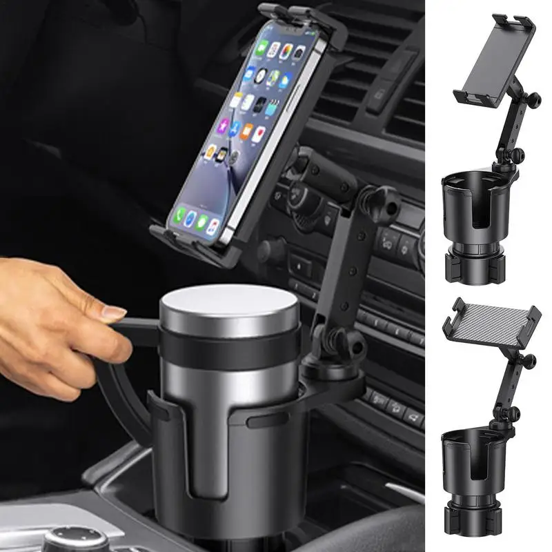 

Car Cup Holder With Phone Mount 2-in-1 Mount Cradle For Cell Phone And Coffee Bottles Multifunctional Car Cup Holder Expander