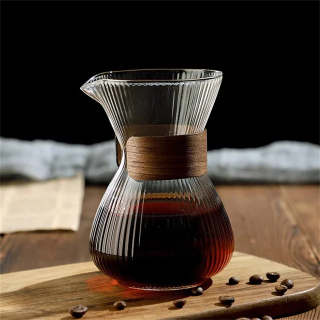 400ml Striped Glass Pot Pour-over Coffee Sharing Pot Simple Cold Drink Pot Coffee Utensils Tea Set Coffee Accessories 6