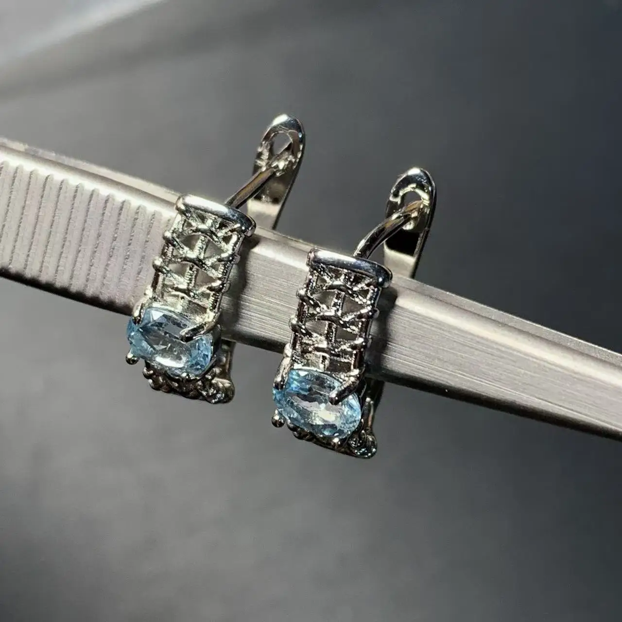 Natural BLUE TOPAZ HOOP Earrings For Women Jewelry Gift Simple Jewelry COPPER Elegant Design Luxury