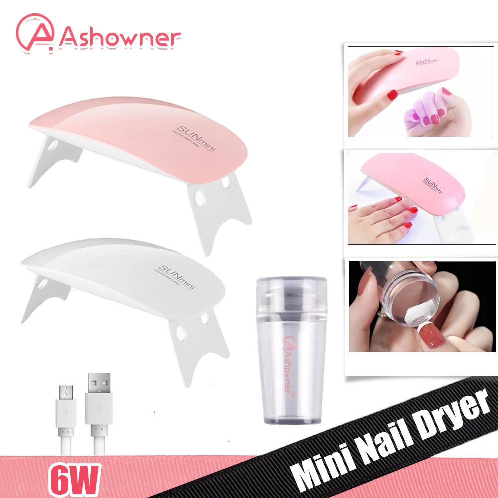 

6W Mini Nail Lamp UV 6 LED Gel Polish Cured Pink White Nail Dryer Machine Portable USB Cable Home Nails Dry Tool for Gel Varnish