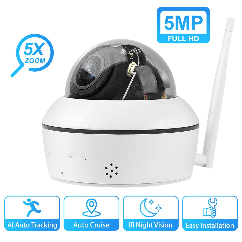 2.5Inch 5X Zoom CamHi Pro APP 5MP 1944P Outdoor Water-proof PTZ IP Dome Camera Metal Case Home Security CCTV Monitor