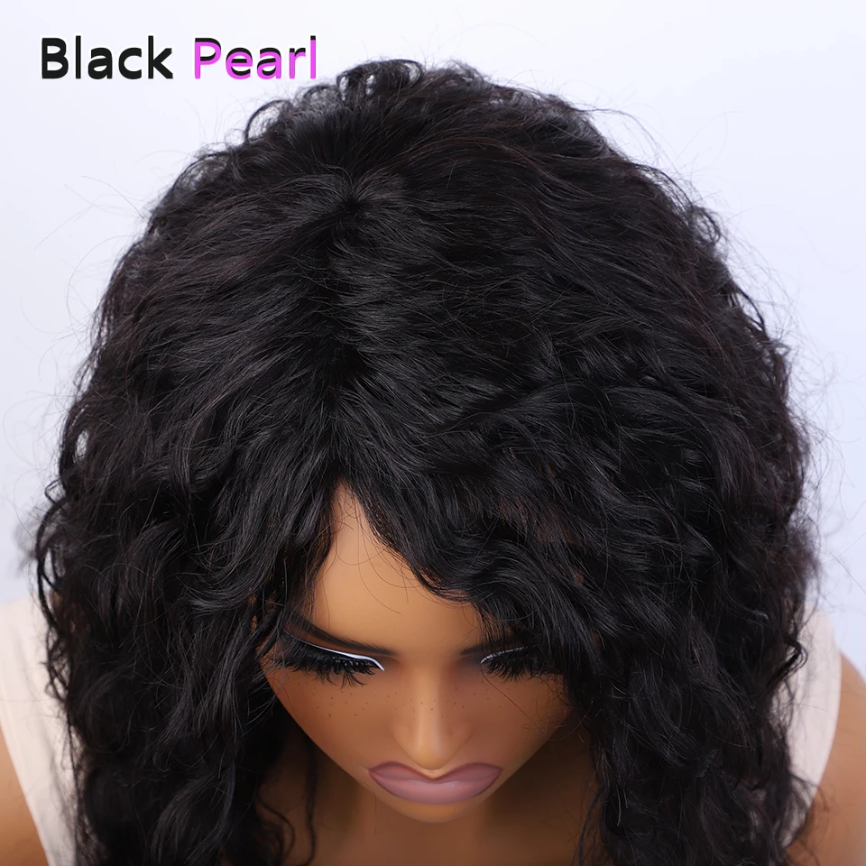 Parrucca di capelli umani brasiliani per donne nere, parrucca riccia con frangia, parrucche bob ricce, capelli umani con parte laterale, marrone soffice misto biondo - immagine 6