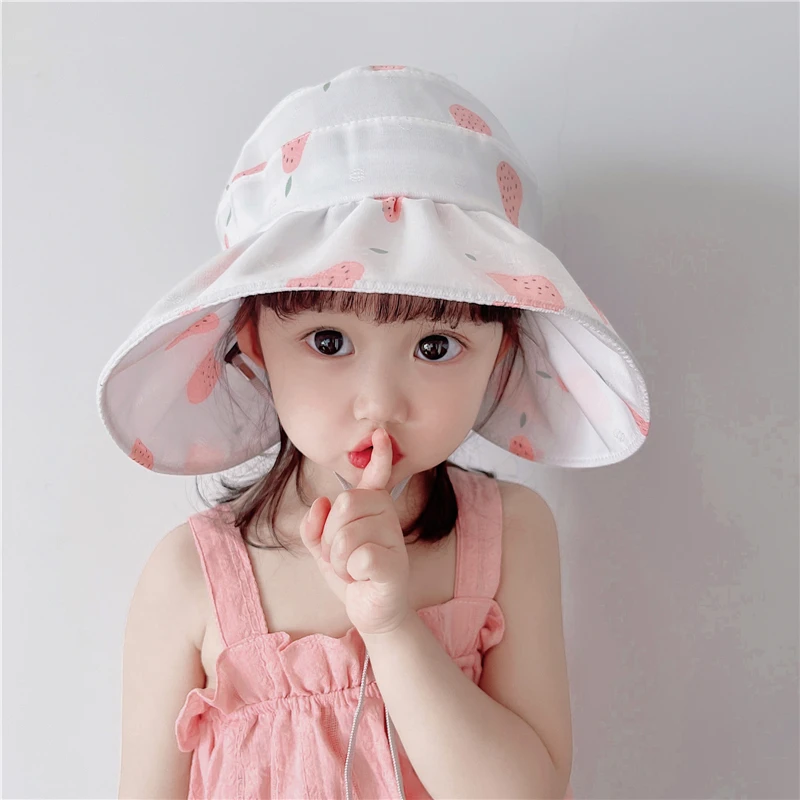 

Summer Kids Foldable Empty Top Hat For Girls Adjustable Sun Hat Fashion Cotton Fisherman Hat Travel Beach Cap 48-52CM New