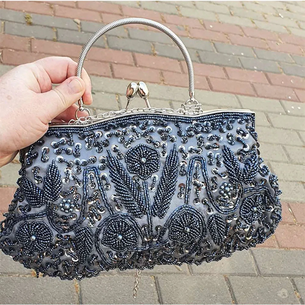 Vrouwen Dames Elegante Avondtas, Dames Elegante Geborduurde Bloem Avond Koppeling Bruids Bruiloft Banket Party Bag Vintage Schouder Crossbody Portemonnee Handtas Meisjes Handtassen Koppelingstas Clutc