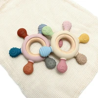 Color Kids Silicone Baby Toys Rudder Shape Wooden Ring Teether Toys Infant Chewing Nursing Toy Newborn Molar Baby Accessories 1