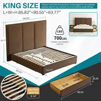 King Size Bed Frame with 64-inch High Headboard, Simple and Airy Linen Upholstered Platform Bed with Storage, Customized 2