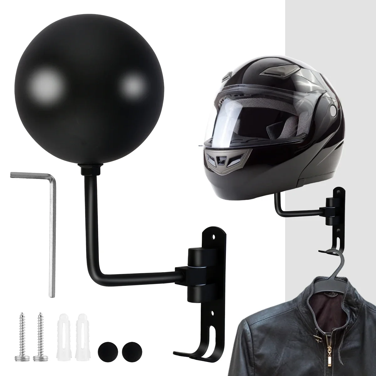 

Motorcycle Helmet Rack Wall Mount Stain Steel Helmet Holder 180 Rotation Helmet Hanger with Double Hook Bike Holder