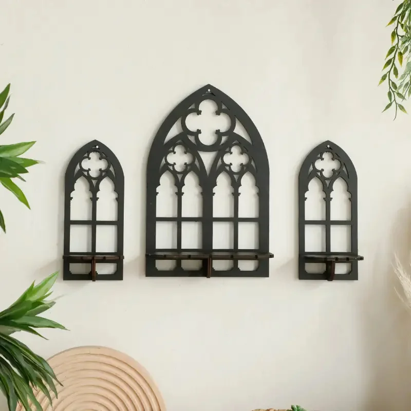 Wooden Crystal Display Stand Bohemian Hand Stand Gothic Style Wooden Hanging Bracket Wall Storage Holders Decorative Shelves