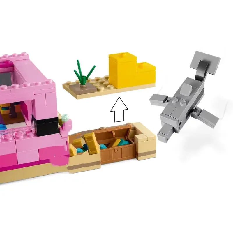 MOC 세트 내 DIY 미니 월드 게임 시리즈 빌딩 블록 액솔로틀 하우스 수중 좀비 어린이 장난감 선물 21247