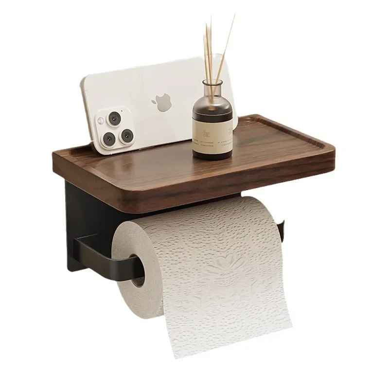 Walnut toilet paper storage rack toilet paper holder solid wood roll holder creative tissue without punching holes