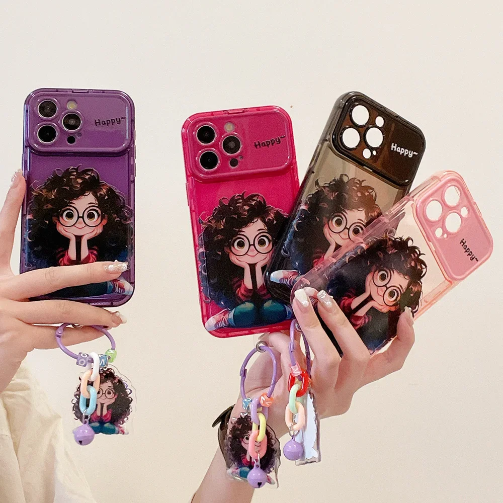 Fashionable 3D Girl Pattern Lanyard Phone Case with Shockproof Silicone and Mirror Cover